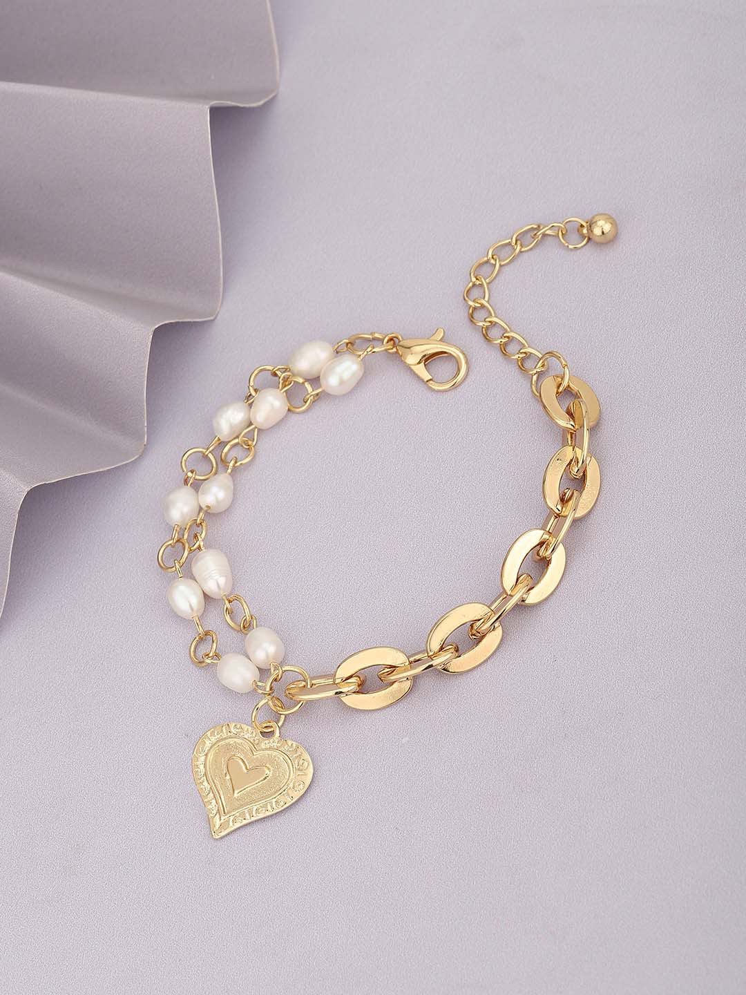 

Carlton London Women Gold-Plated Pearls-Studded Charm Bracelet