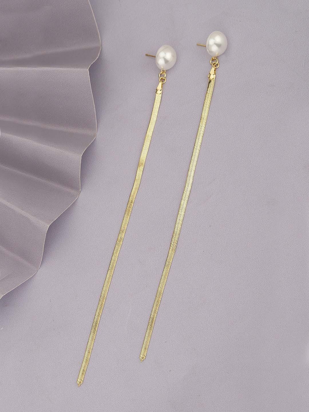

Carlton London Gold-Plated Pearl Studded Contemporary Drop Earrings