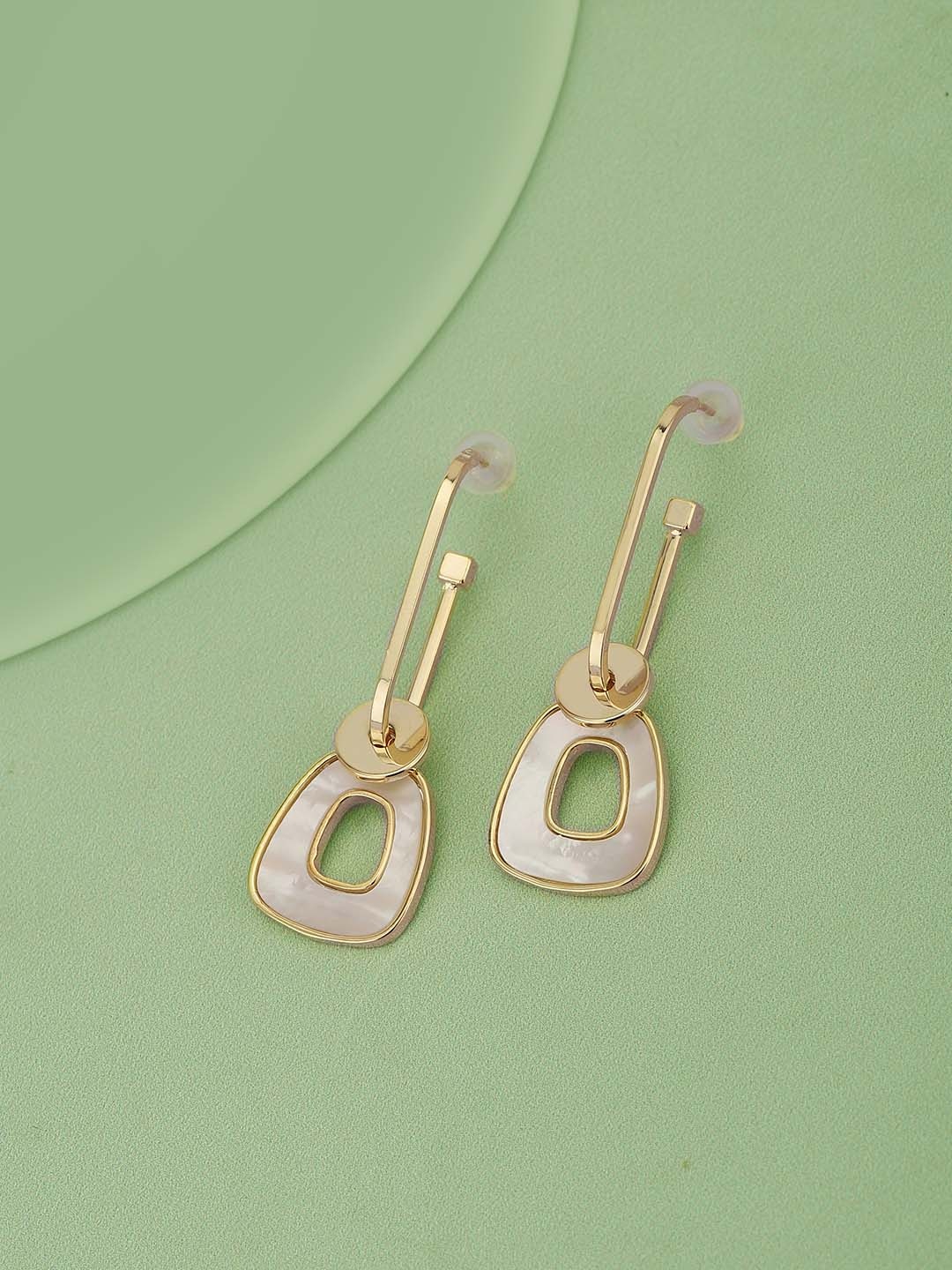 

Carlton London Gold-Plated Mother of Pearl Studded Contemporary Drop Earrings