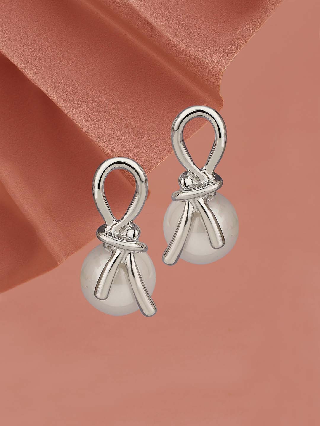 

Carlton London Silver-Plated Pearl Studded Contemporary Drop Earrings