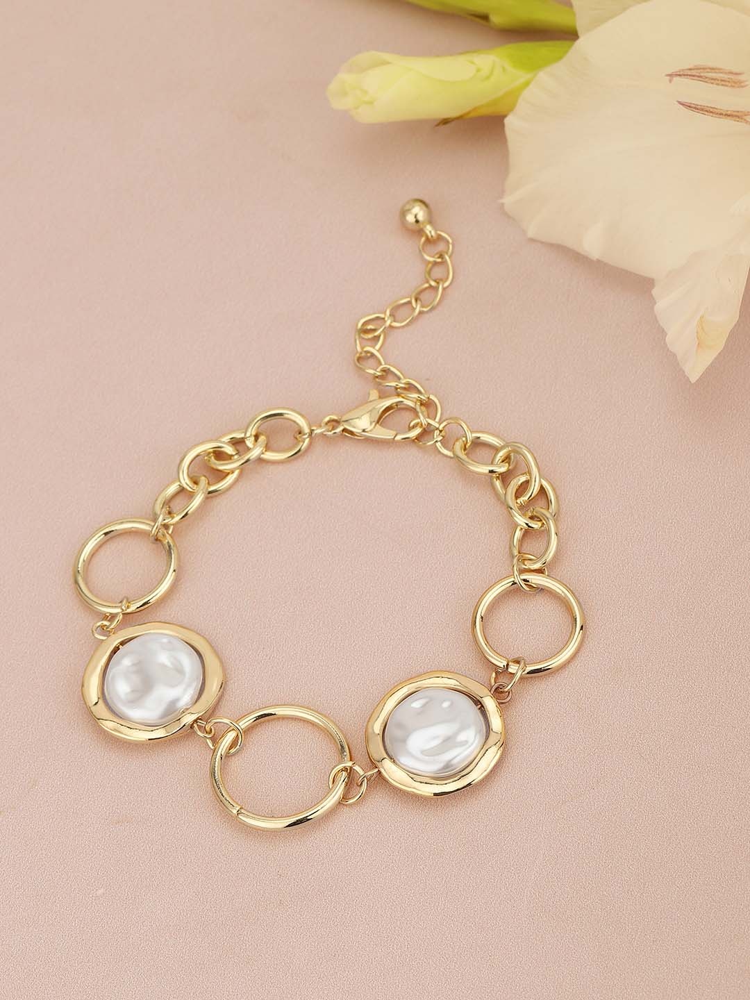 

Carlton London Women Gold-Plated Pearls-Studded Charm Bracelet