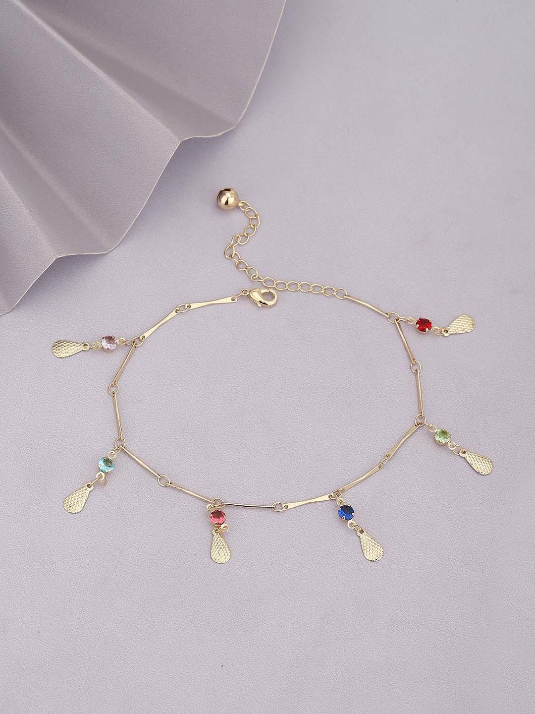 

Carlton London Women Gold-Plated Crystals-Studded Anklet, Multi