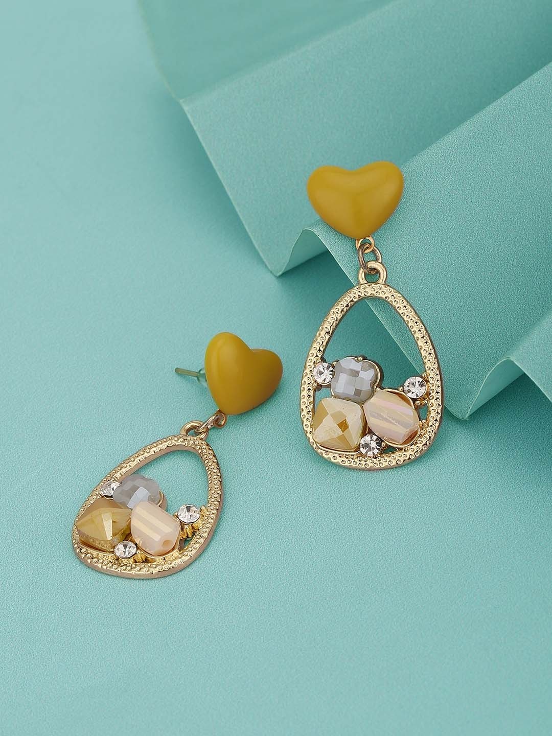 

Carlton London Gold-Plated CZ-Studded Heart Shaped Drop Earrings