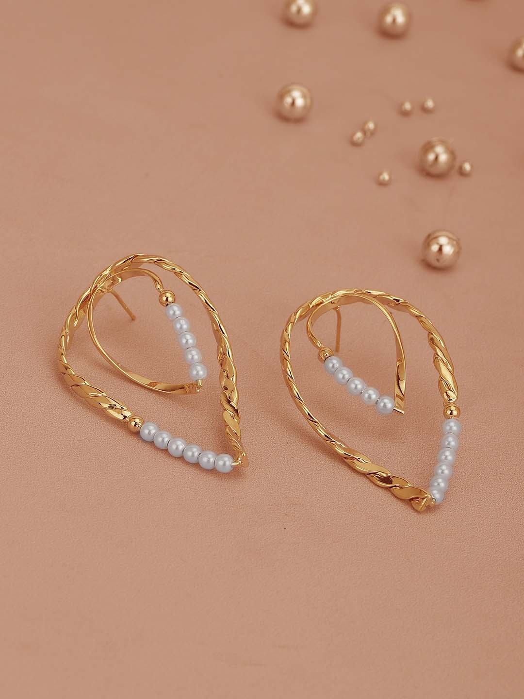 

Carlton London Gold-Plated Pearls-Studded Teardrop Shaped Drop Earrings