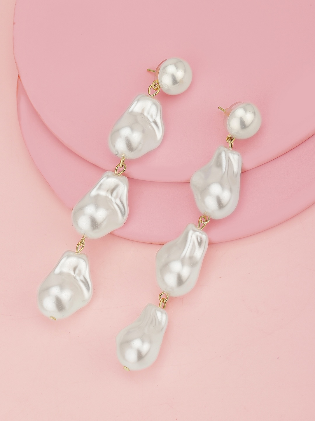 

Carlton London Gold-Plated Pearls-Studded Contemporary Drop Earrings, White