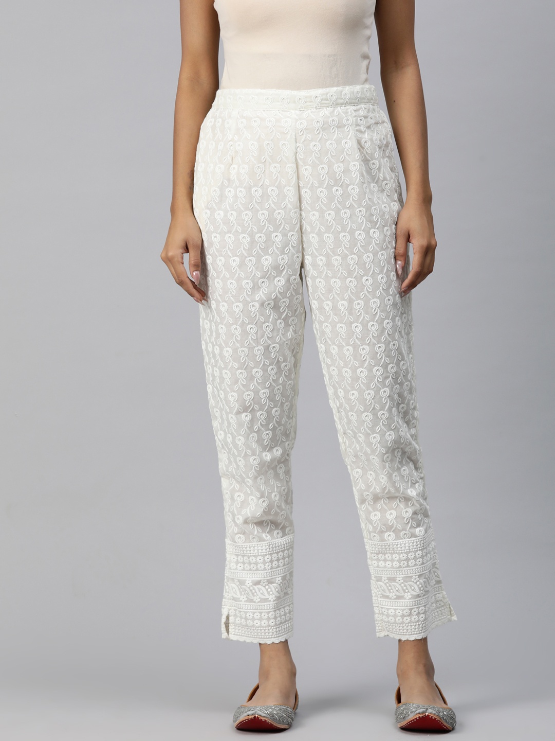 

Readiprint Fashions Women Floral Embroidered Ethnic Palazzos, Off white