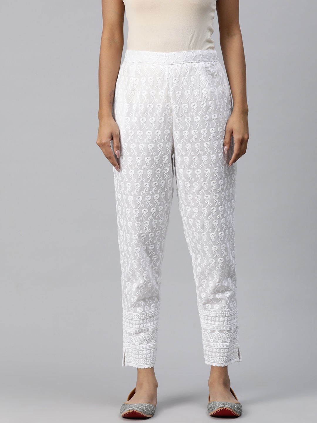 

Readiprint Women Floral Embroidered Ethnic Palazzos, White