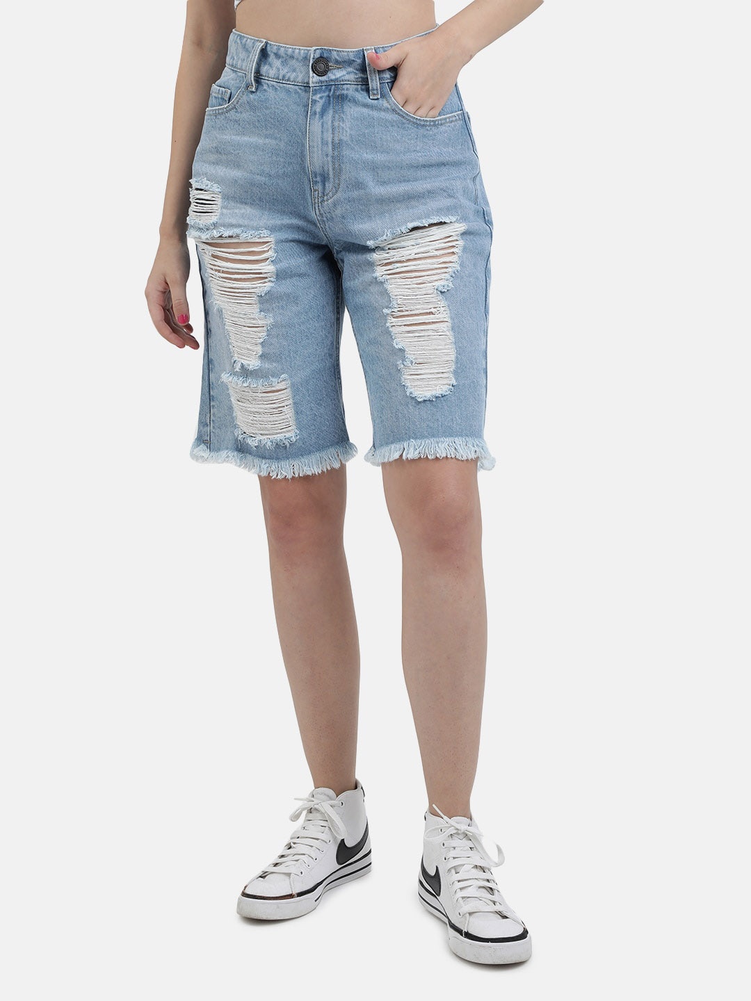 

Bene Kleed Women Slim Fit High-Rise Denim Shorts, Blue