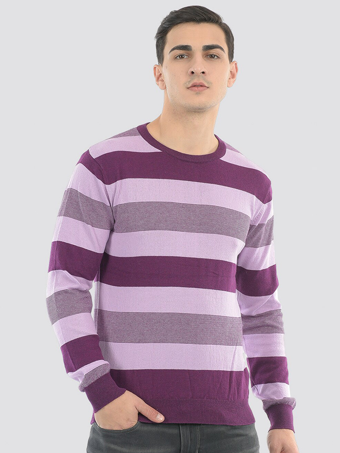 

PORTOBELLO Colourblocked Cotton Pullover Sweater, Purple