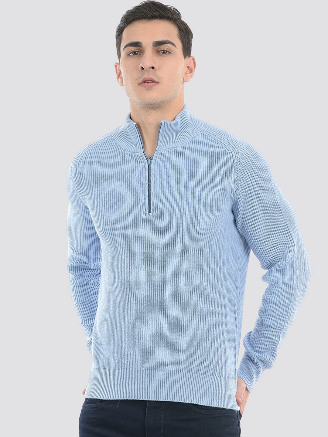 

PORTOBELLO Self Design Cotton Pullover Sweater, Blue