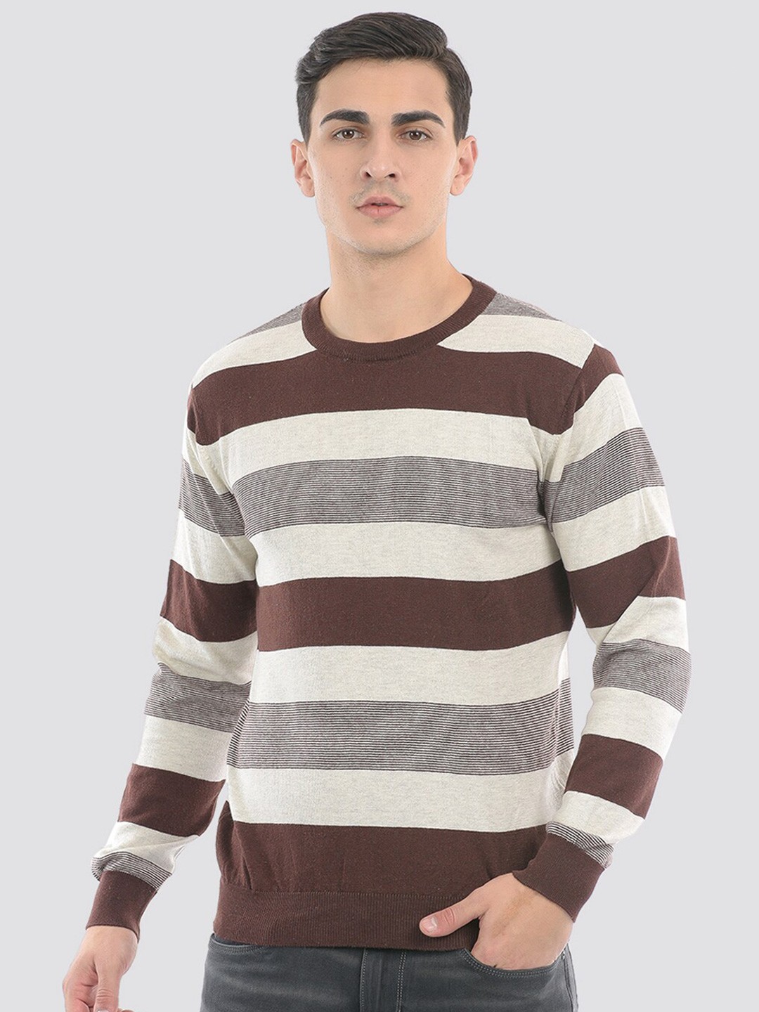 

PORTOBELLO Colourblocked Cotton Pullover Sweater, Brown