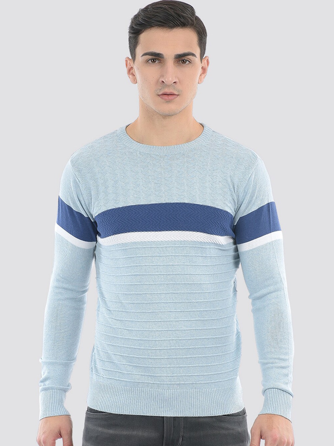 

PORTOBELLO Striped Cotton Pullover Sweater, Blue