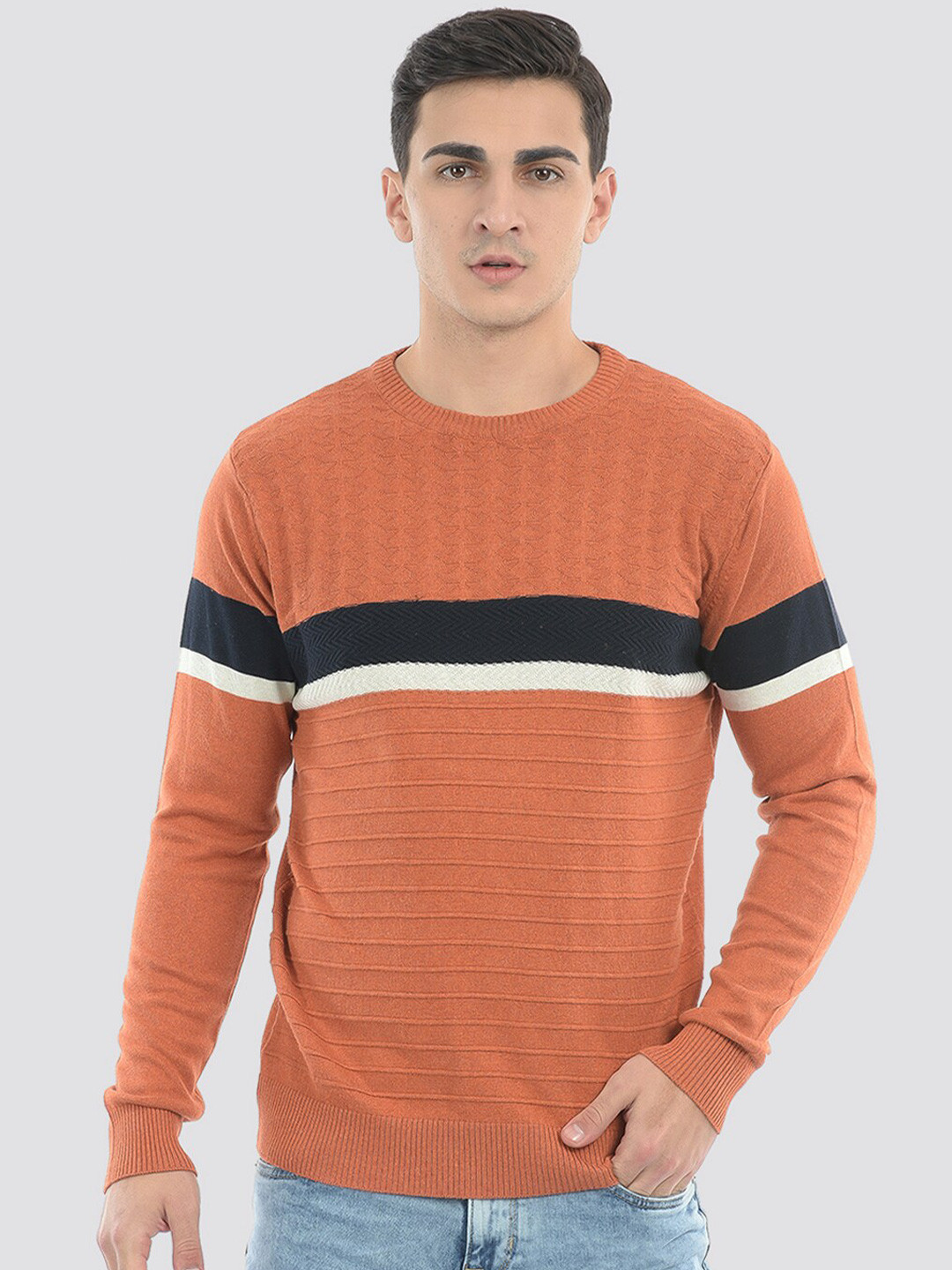 

PORTOBELLO Striped Cotton Pullover Sweater, Brown
