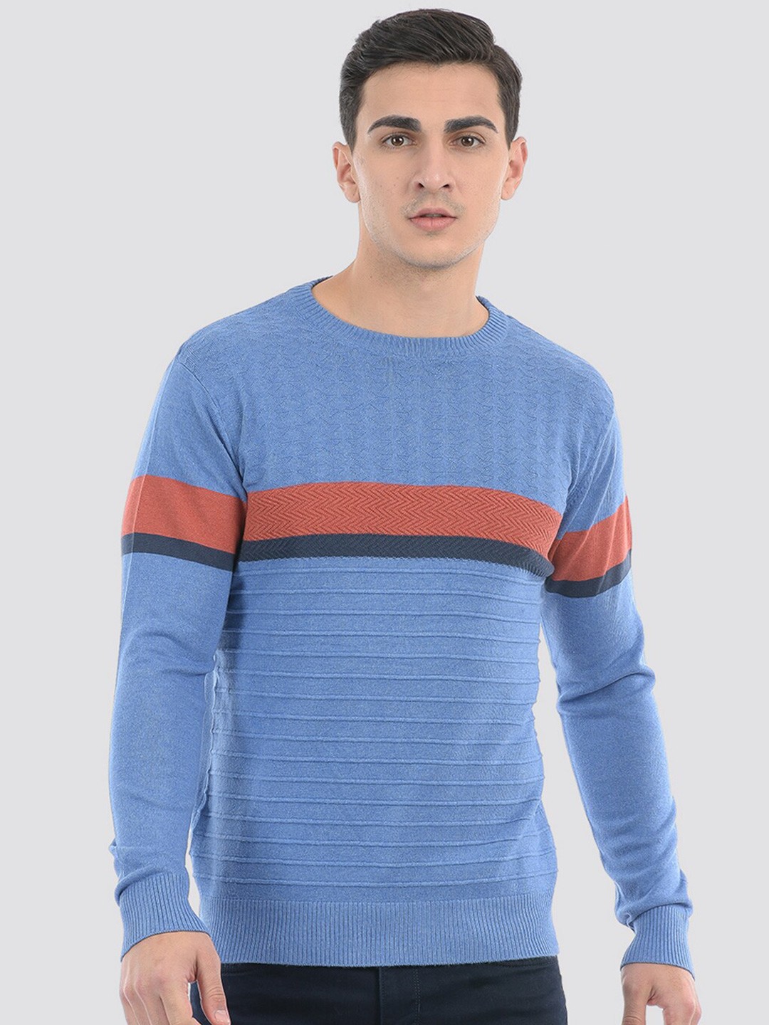 

PORTOBELLO Striped Cotton Pullover Sweater, Blue