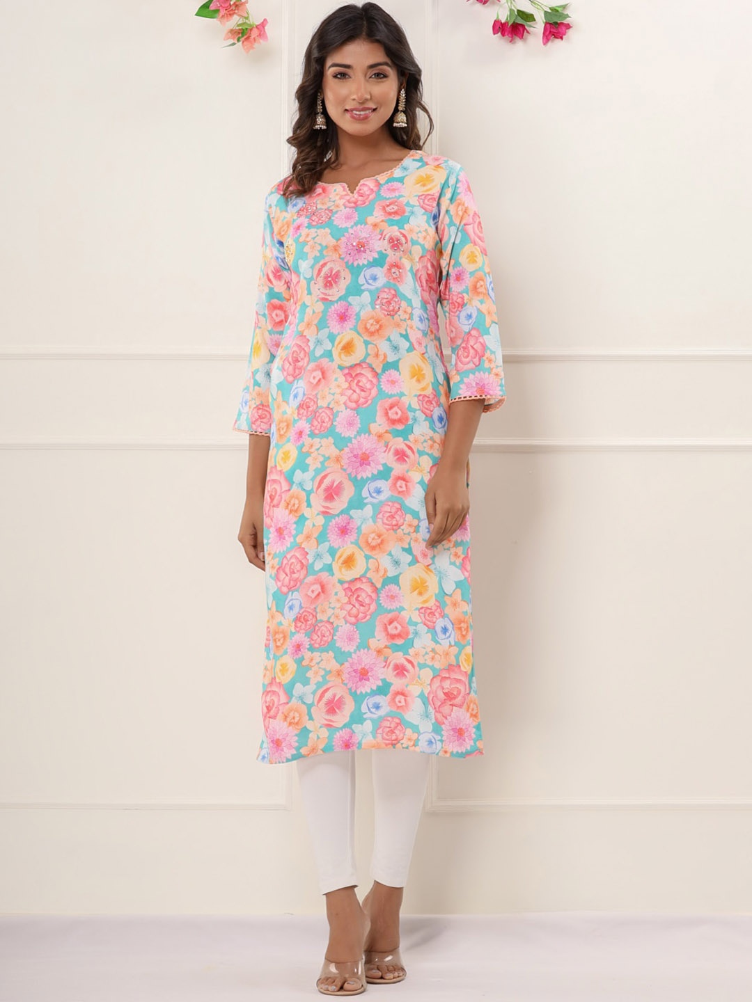 

Readiprint Floral Printed Kurta, Blue