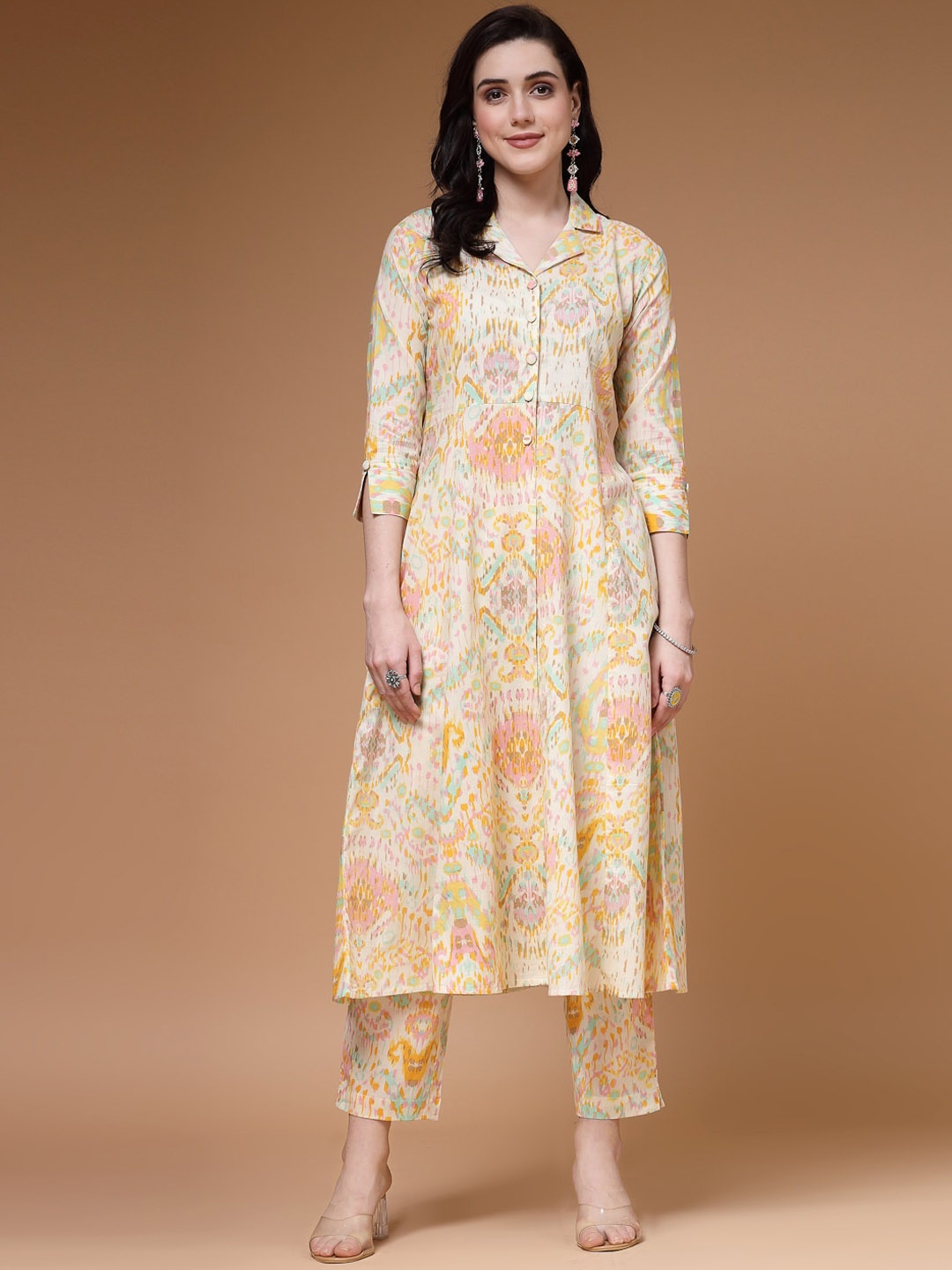 

Indibelle Ethnic Motif Printed Cotton A-Line Kurta, Off white