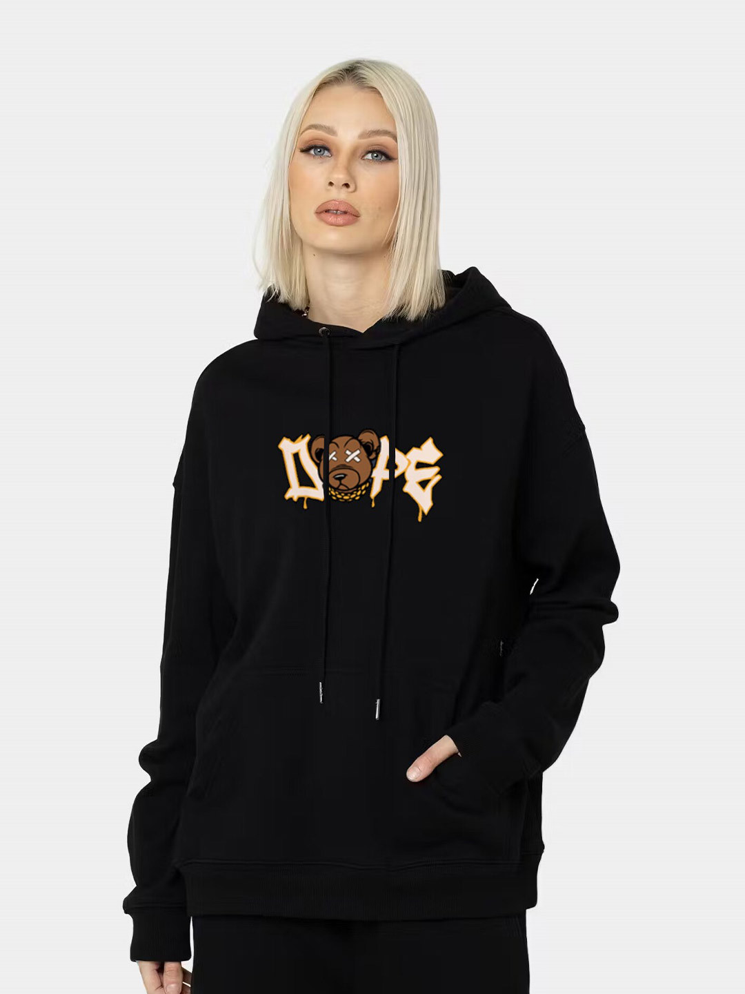 

MISCHIEF MONKEY Printed Cotton Hooded Sweatshirt, Black