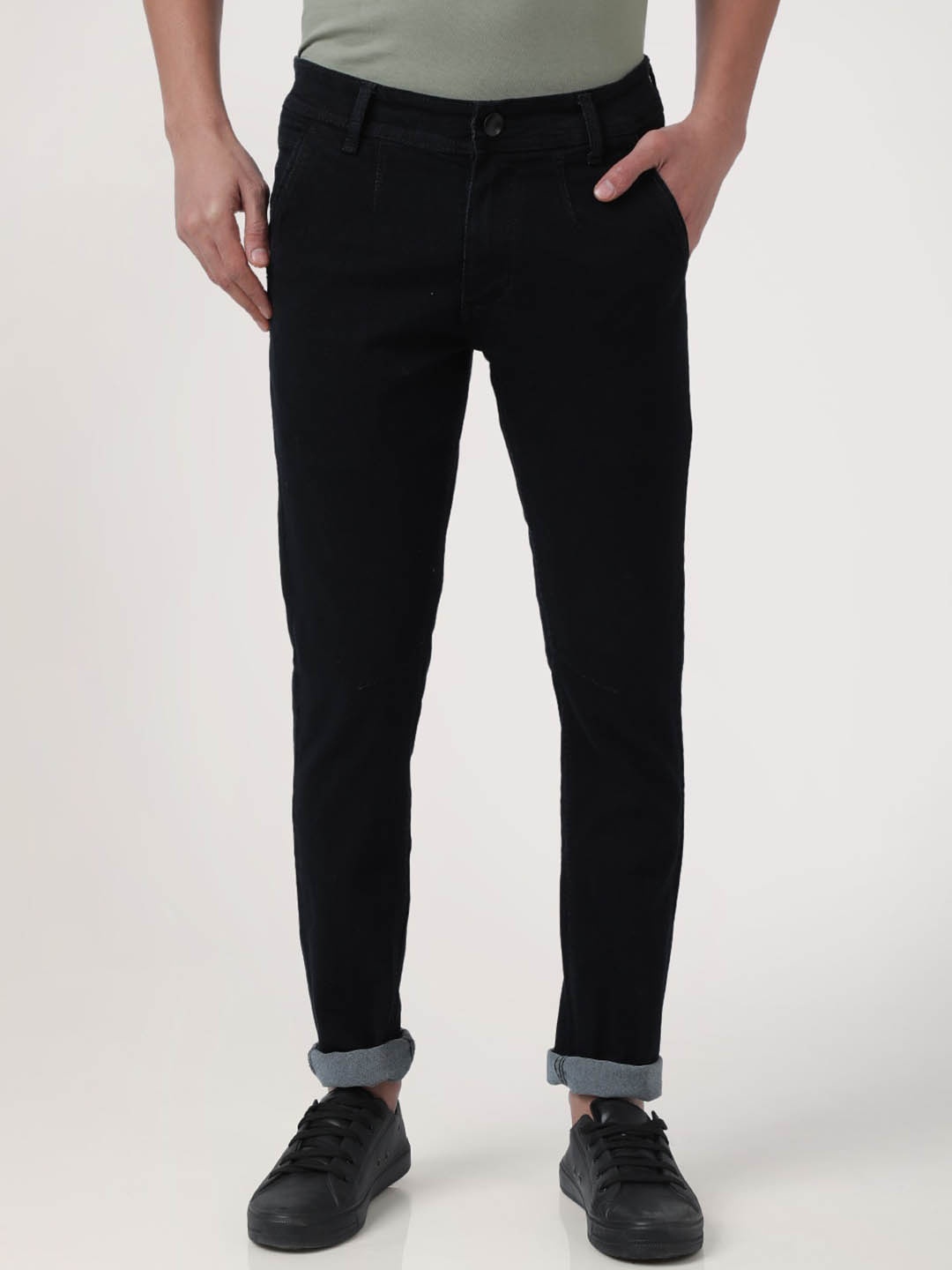 

IVOC Men Skinny Fit Mid-Rise Clean Look Stretchable Jeans, Black