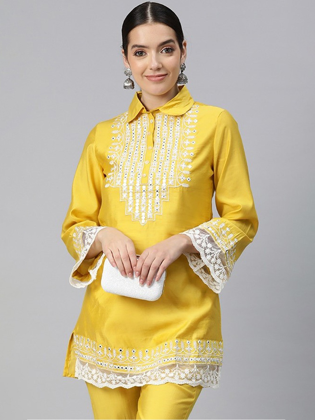 

Readiprint Fashions Women Embroidered Pure Silk Co-Ords, Yellow