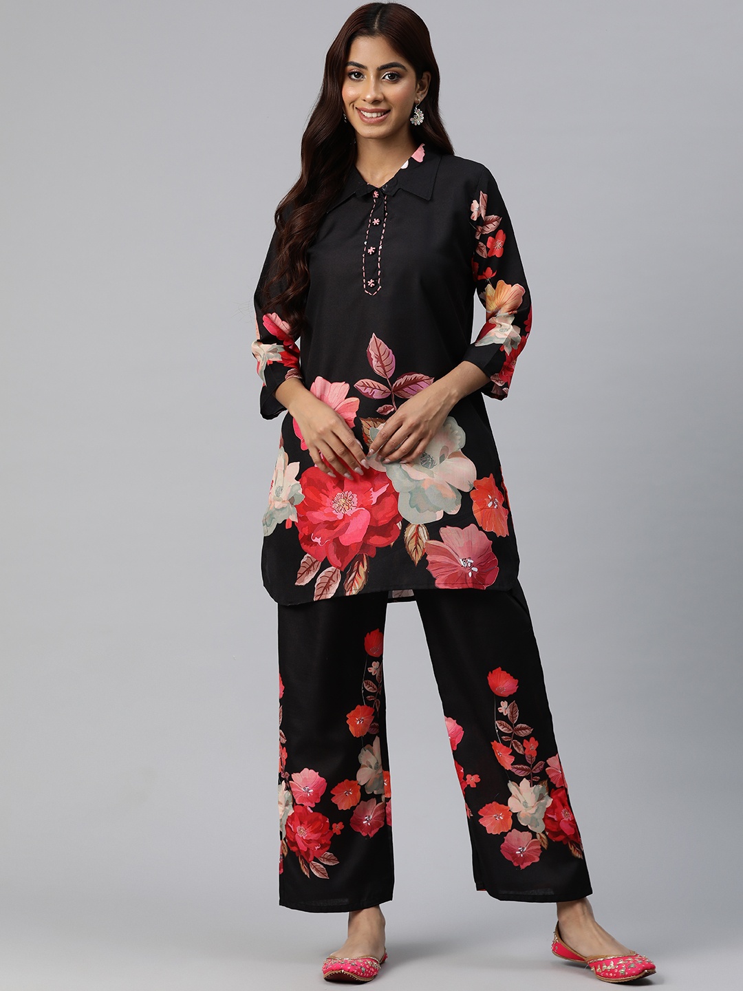 

Readiprint Fashions Floral Printed Pure Cotton Co-Ords, Black