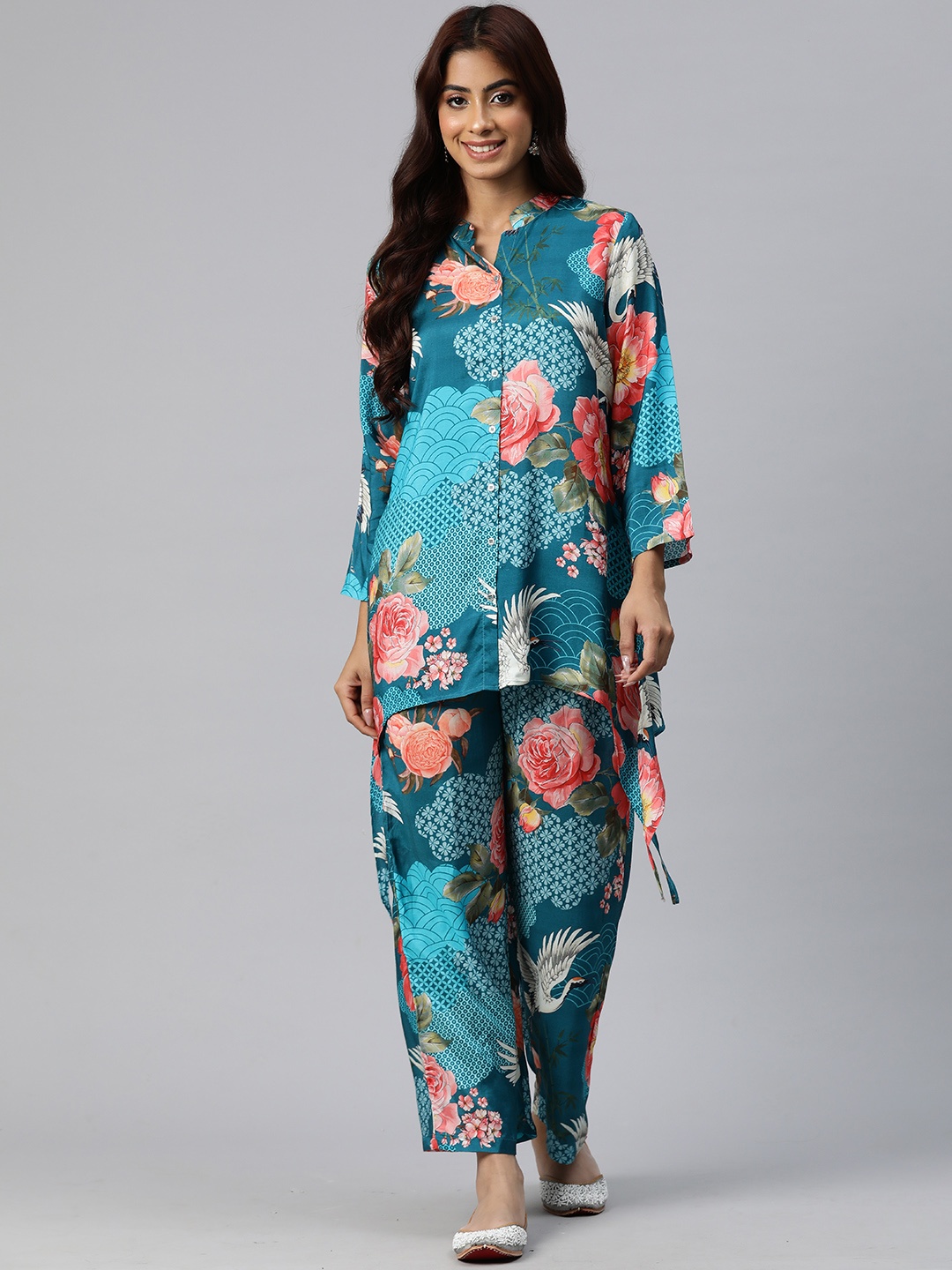 

Readiprint Fashions Women Printed Pure Silk Co-Ords, Teal