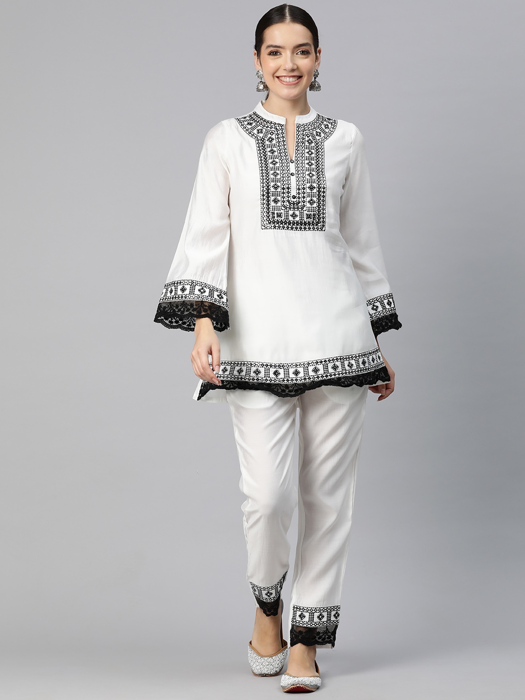 

Readiprint Fashions Women Embroidered Pure Silk Co-Ords, White