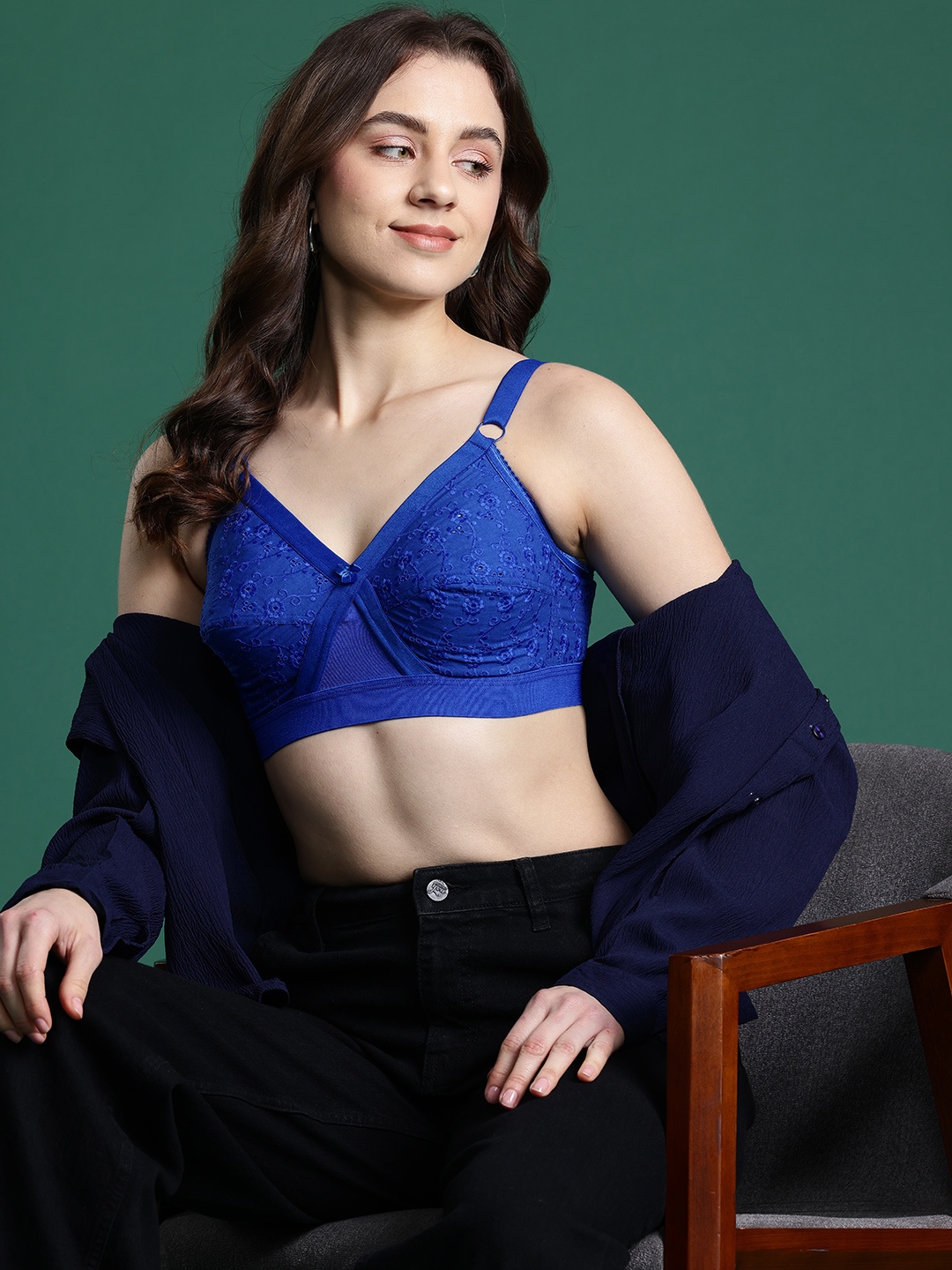 

DressBerry Self Design Full Coverage Non Padded Bra, Blue