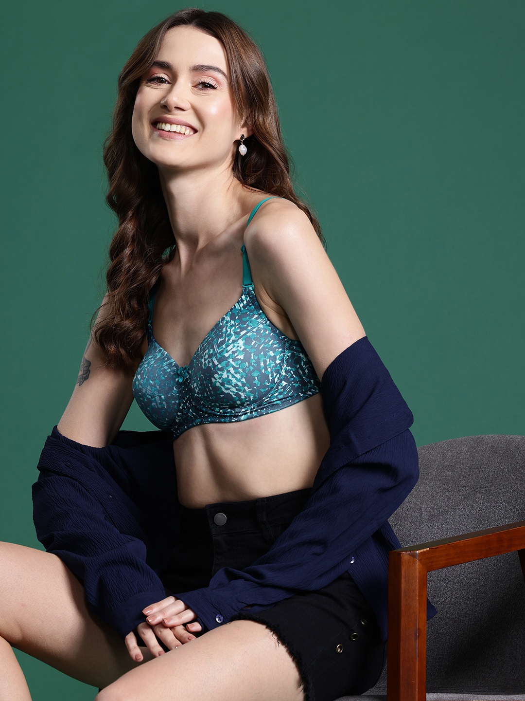 

DressBerry Abstract Printed Full Coverage Lightly Padded Bra, Teal