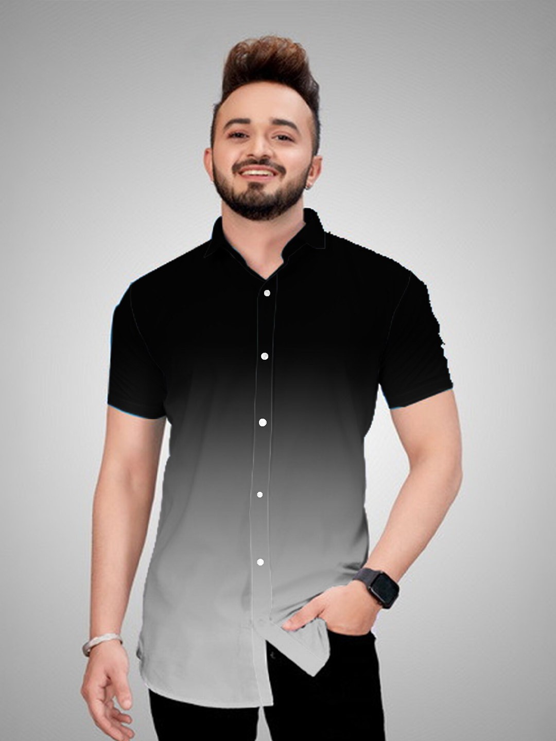 

COLORWINGS Classic Slim Fit Ombre Casual Shirt, Black