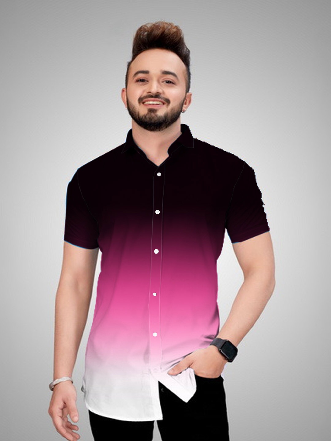 

COLORWINGS Classic Slim Fit Ombre Casual Shirt, Pink