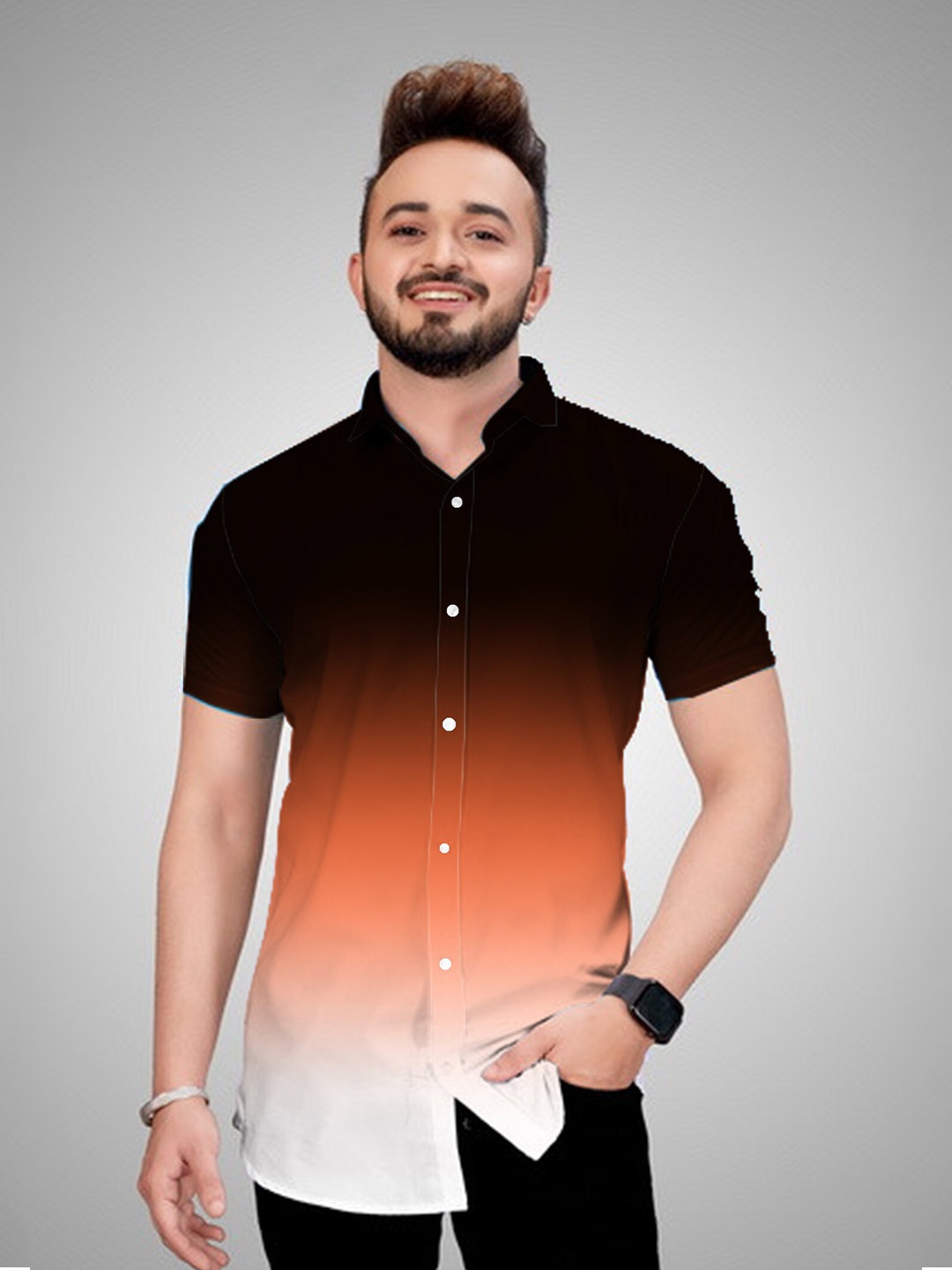 

COLORWINGS Classic Slim Fit Ombre Casual Shirt, Multi