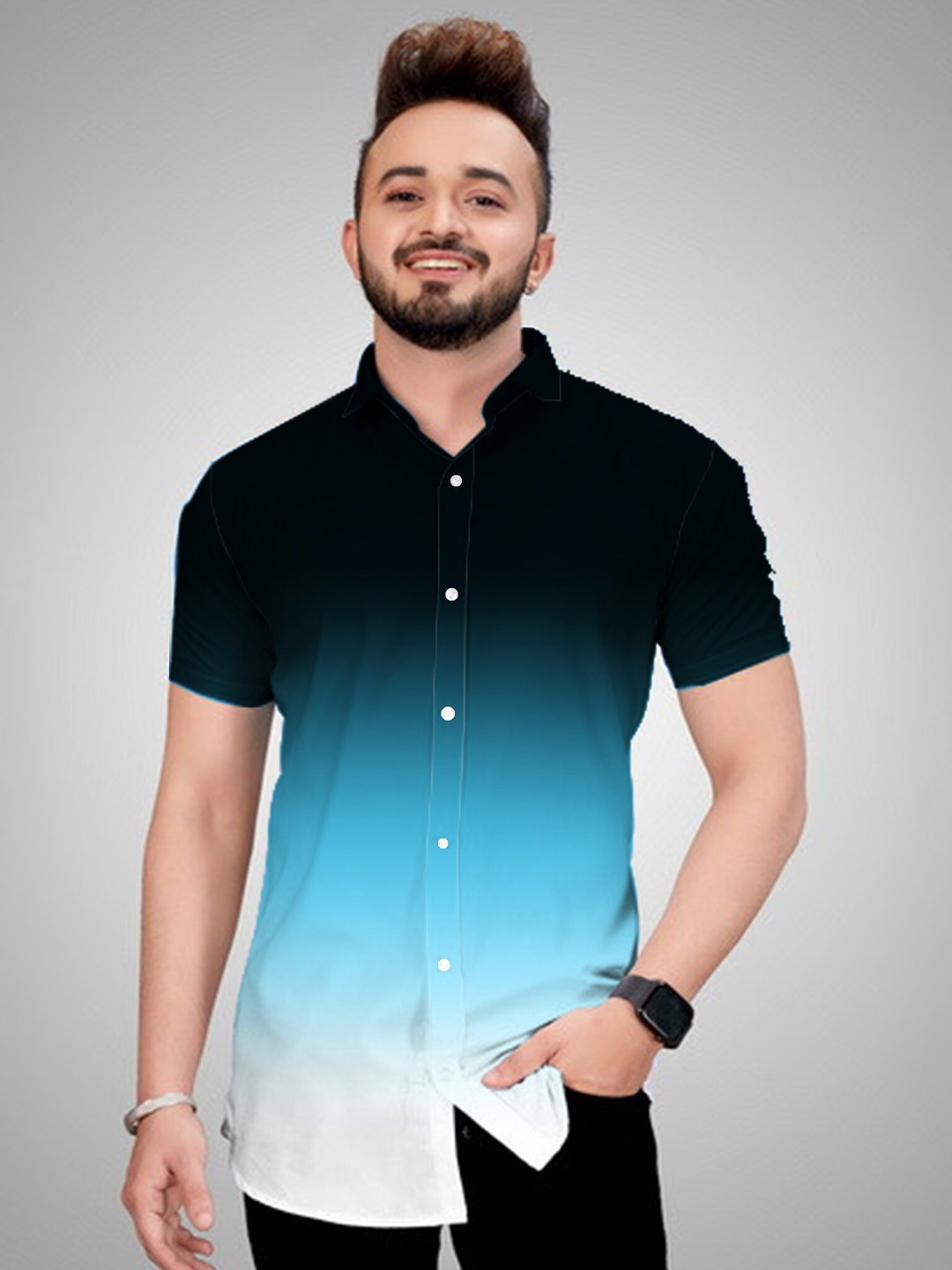

COLORWINGS Classic Slim Fit Ombre Casual Shirt, Blue