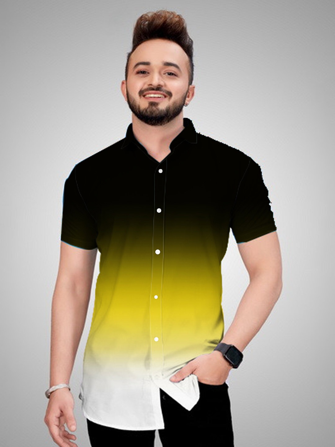 

COLORWINGS Classic Slim Fit Ombre Casual Shirt, Yellow