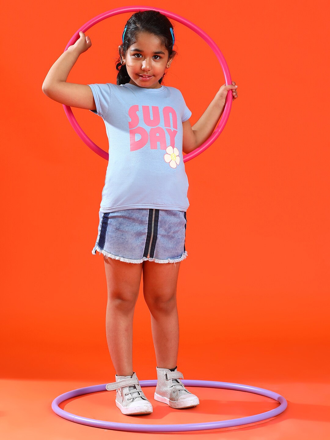 

TALES & STORIES Girls Typography Printed Slim Fit T-shirt, Blue