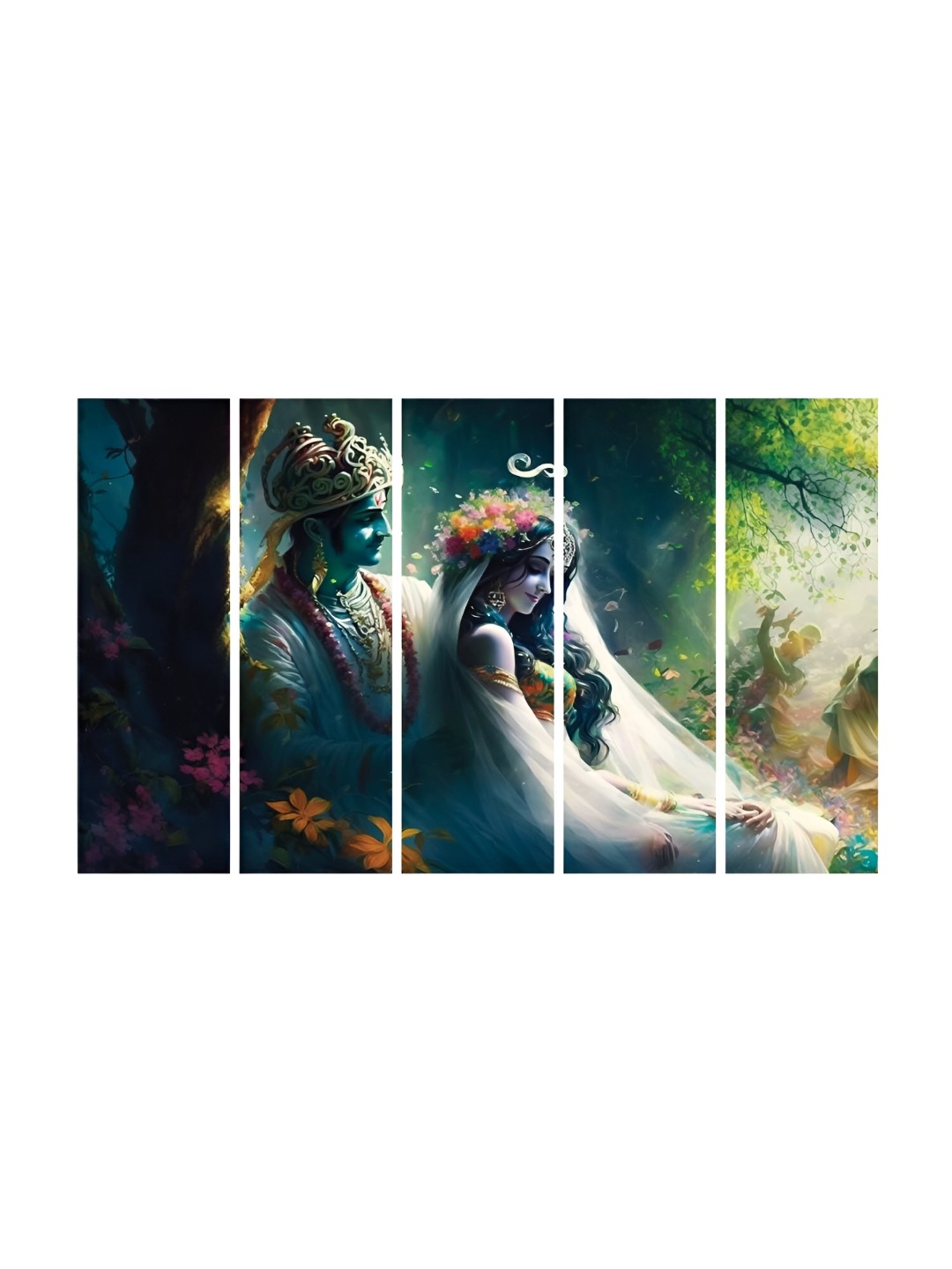 

HOOMDECO Blue & Green 5 Pieces Religious Paintings Wall Art