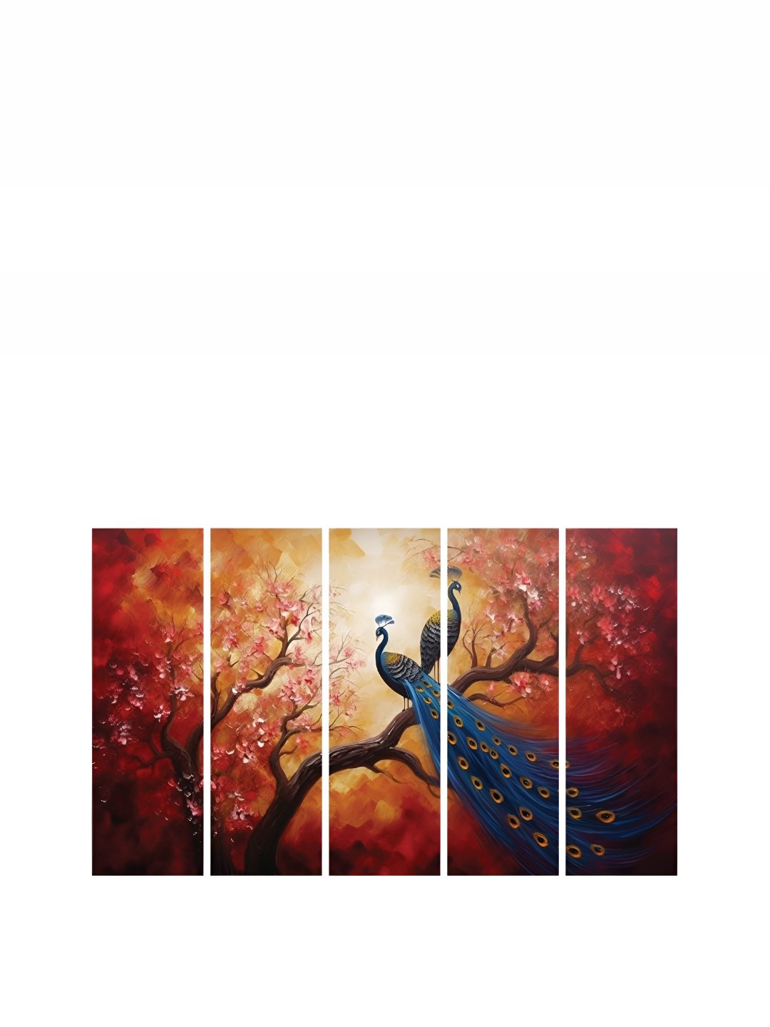 

HOOMDECO Red & Blue 5 Pieces Birds & Animals Paintings Wall Art