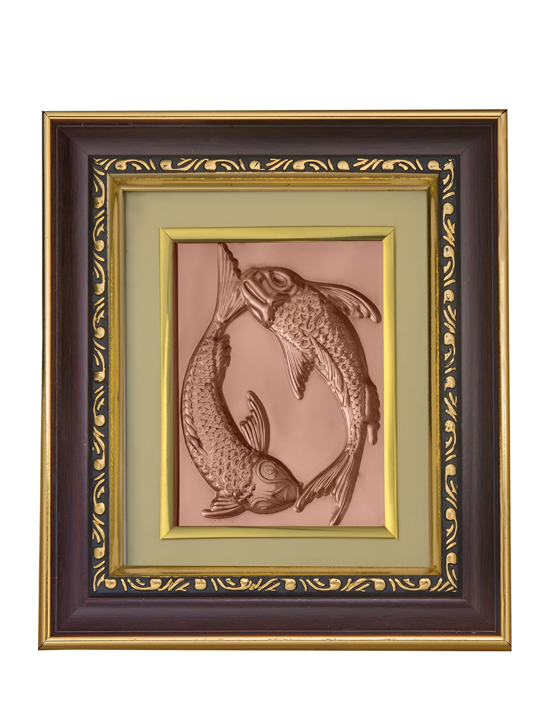 

Pray Everyday Brown & Copper Toned Two Fishes in Water Self Design Wall Photo Frame