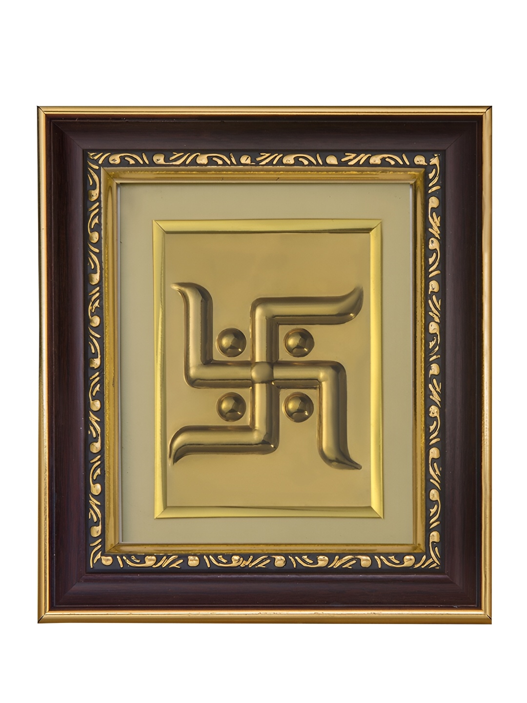 

Pray Everyday Brown & Gold Plated Copper Swastik Self Design Wall Photo Frame