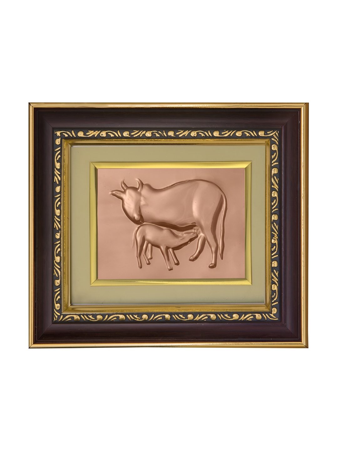 

Pray Everyday Brown & Copper Toned Cow Feeding Calf Self Design Wall Photo Frame