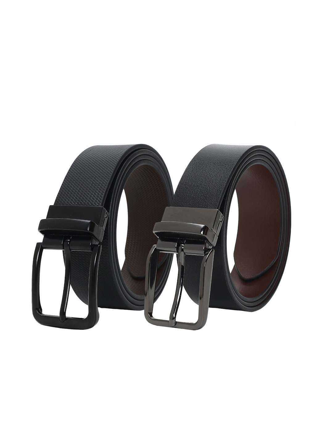 

CRUSSET Set Of 2 Textured Leather Reversible Formal Belt, Black