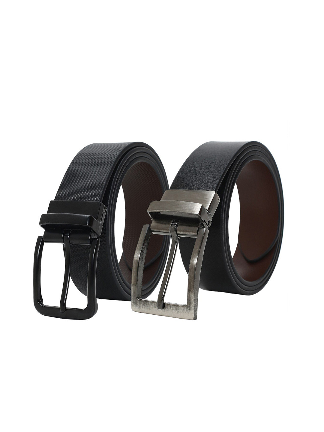 

CRUSSET Set Of 2 Textured Leather Reversible Formal Belt, Black