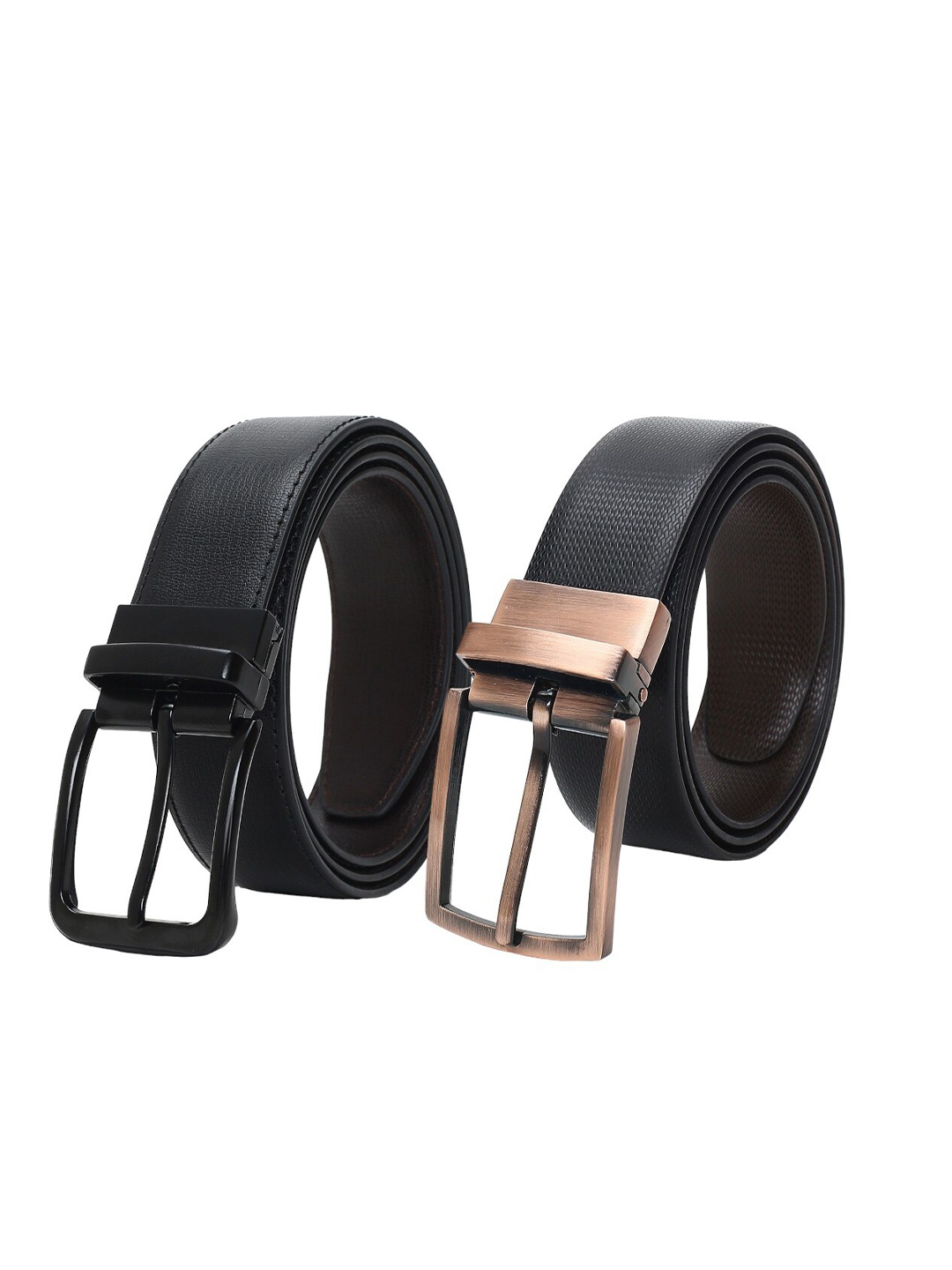

CRUSSET Set Of 2 Textured Leather Reversible Formal Belt, Black