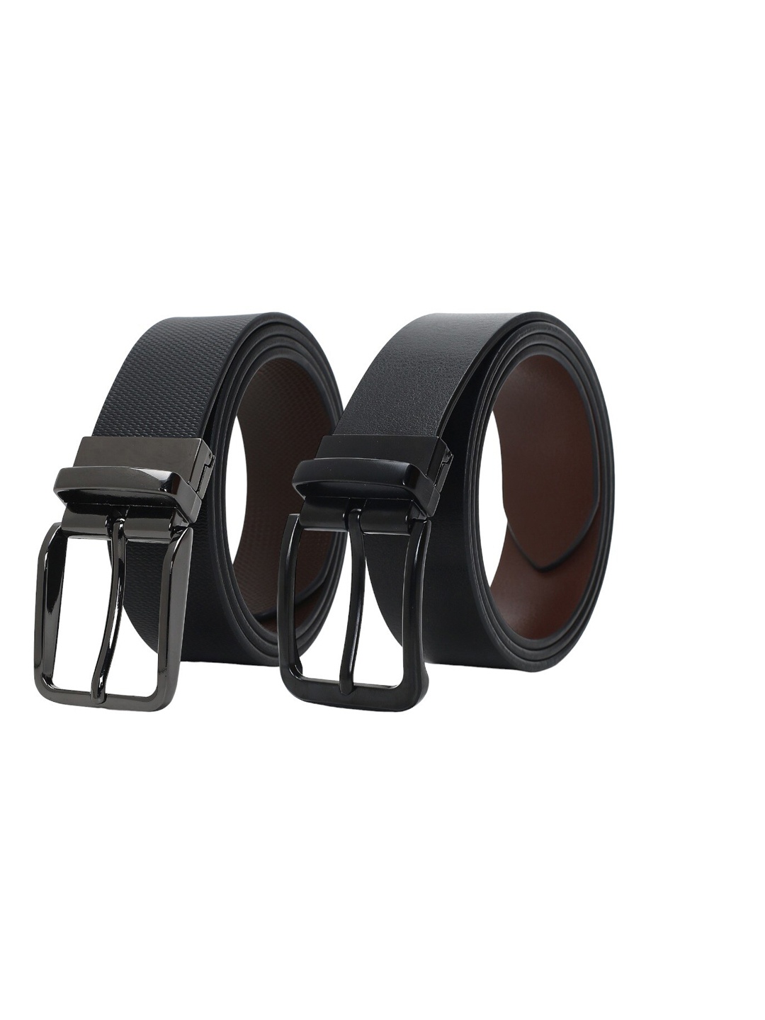 

CRUSSET Set Of 2 Textured Leather Reversible Formal Belt, Black