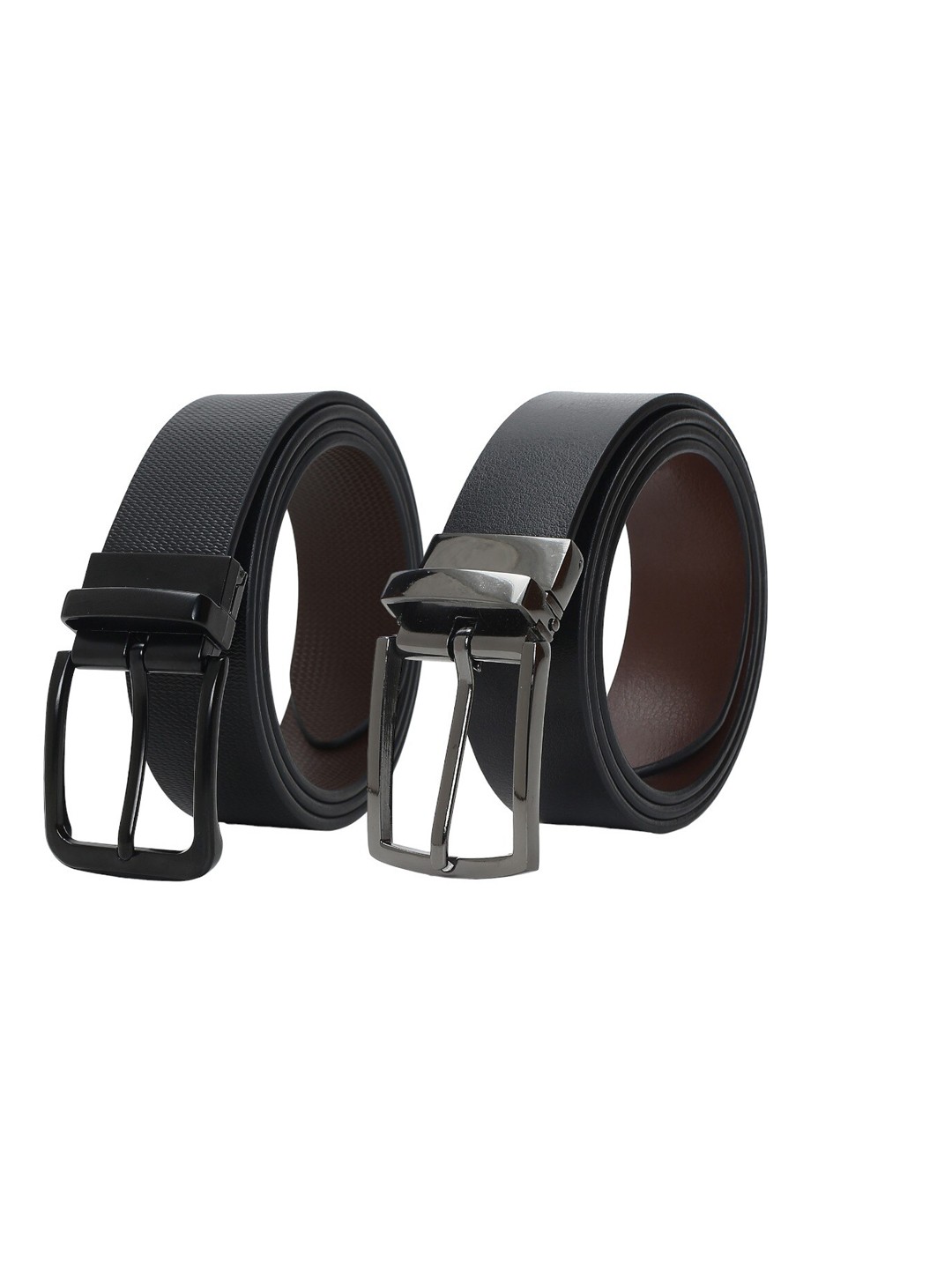 

CRUSSET Set Of 2 Textured Leather Reversible Formal Belt, Black