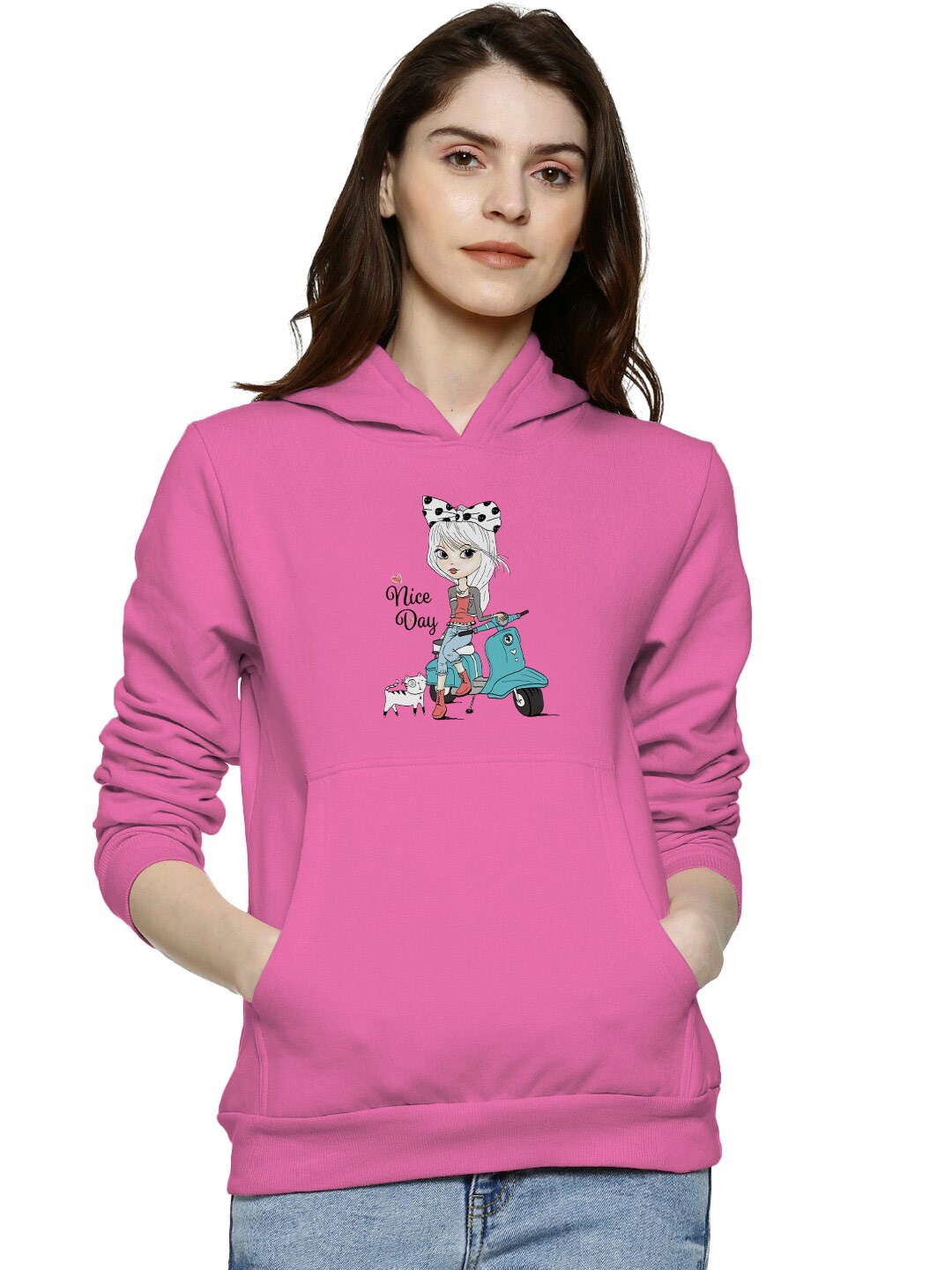 

BAESD Graphic Printed Hooded Cotton Sweatshirt, Pink