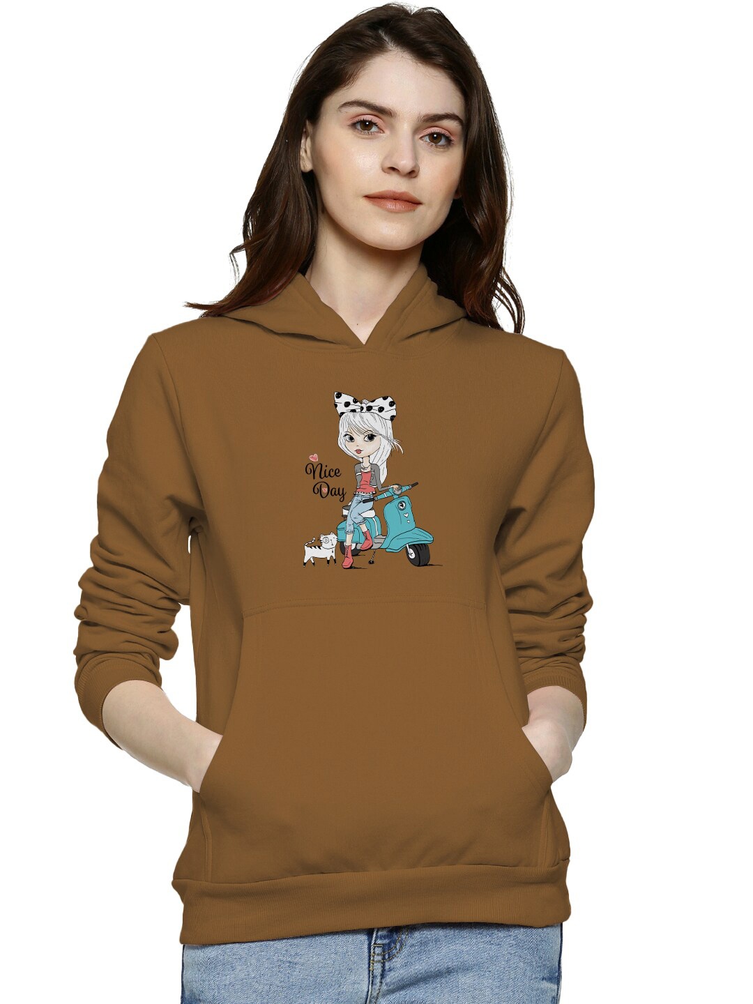 

BAESD Graphic Printed Hooded Cotton Sweatshirt, Brown