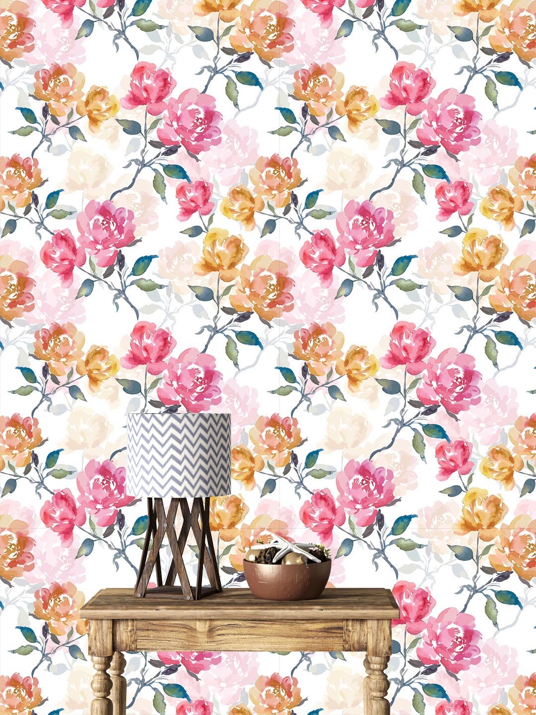 

DWELLSINDIA White & Pink Floral Printed Waterproof Wall Sticker