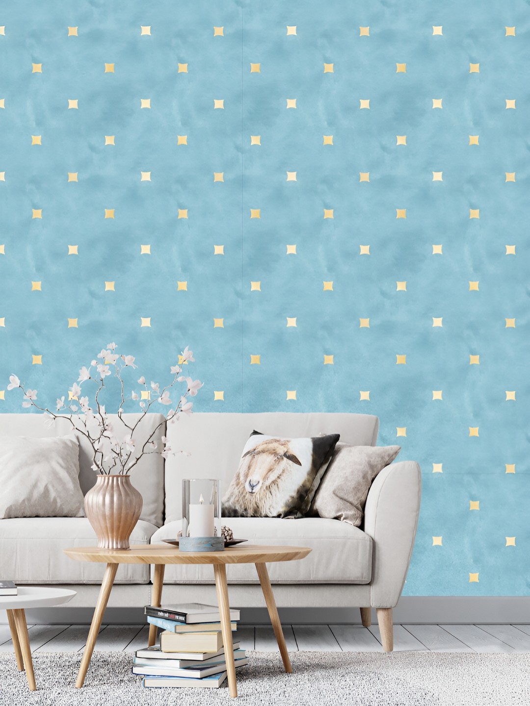 

DWELLSINDIA Blue & Gold Toned Square Dots Printed Waterproof Wall Sticker