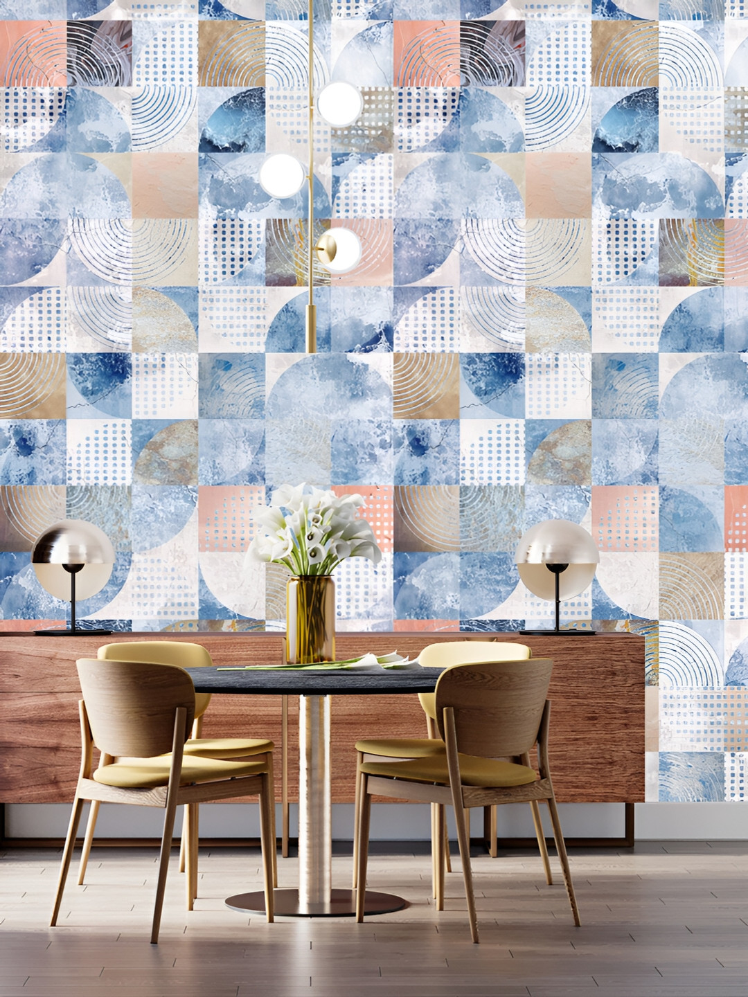 

DWELLSINDIA White & Blue Abstract Printed Waterproof Wall Sticker