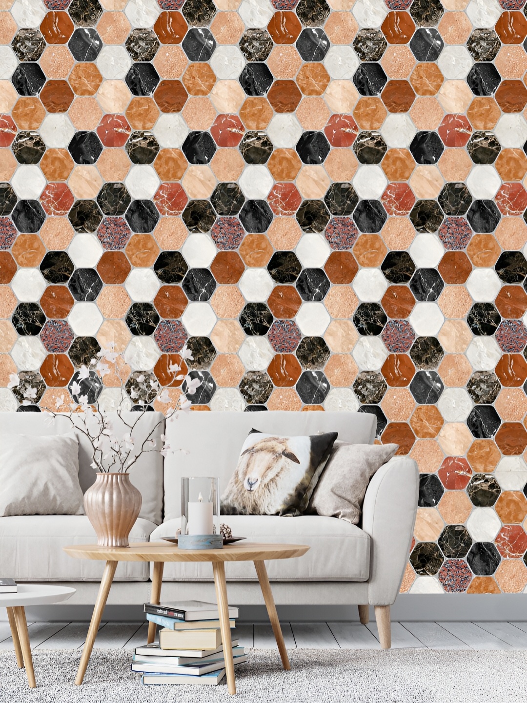 

DWELLSINDIA Brown & Black Hexagon Printed Waterproof Wall Sticker